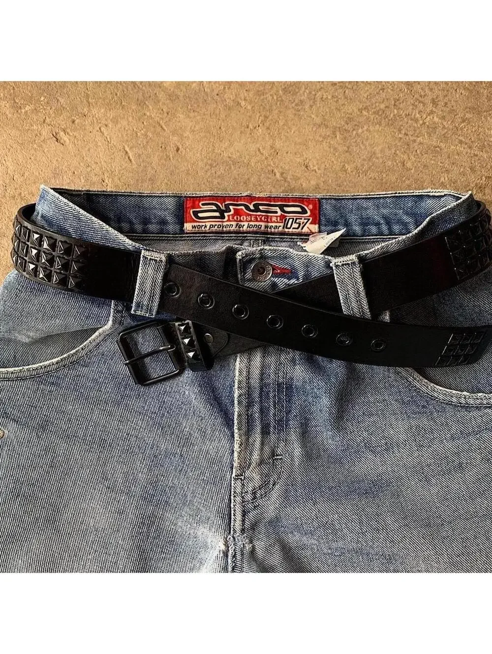 Vintage y2k Cyber 2000s Punk Style Diamond Studded black essential belt. Goth em